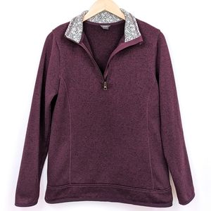 Eddie Bauer Pullover Half Zip Mock Neck Knit Heathered Purple Quarter Zip Large